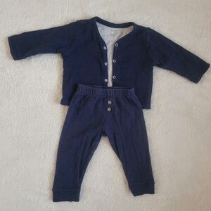 🧸3/30$ Petit Lem Navy Blue Baby Outfit Set Matching Set Cardigan Pants Size 9M